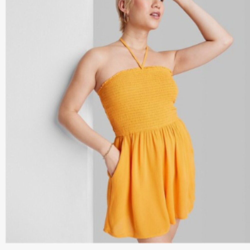 4 For $40 Mango Orange Sleeveless Woven Smocked Romper Halter  Fable Size M